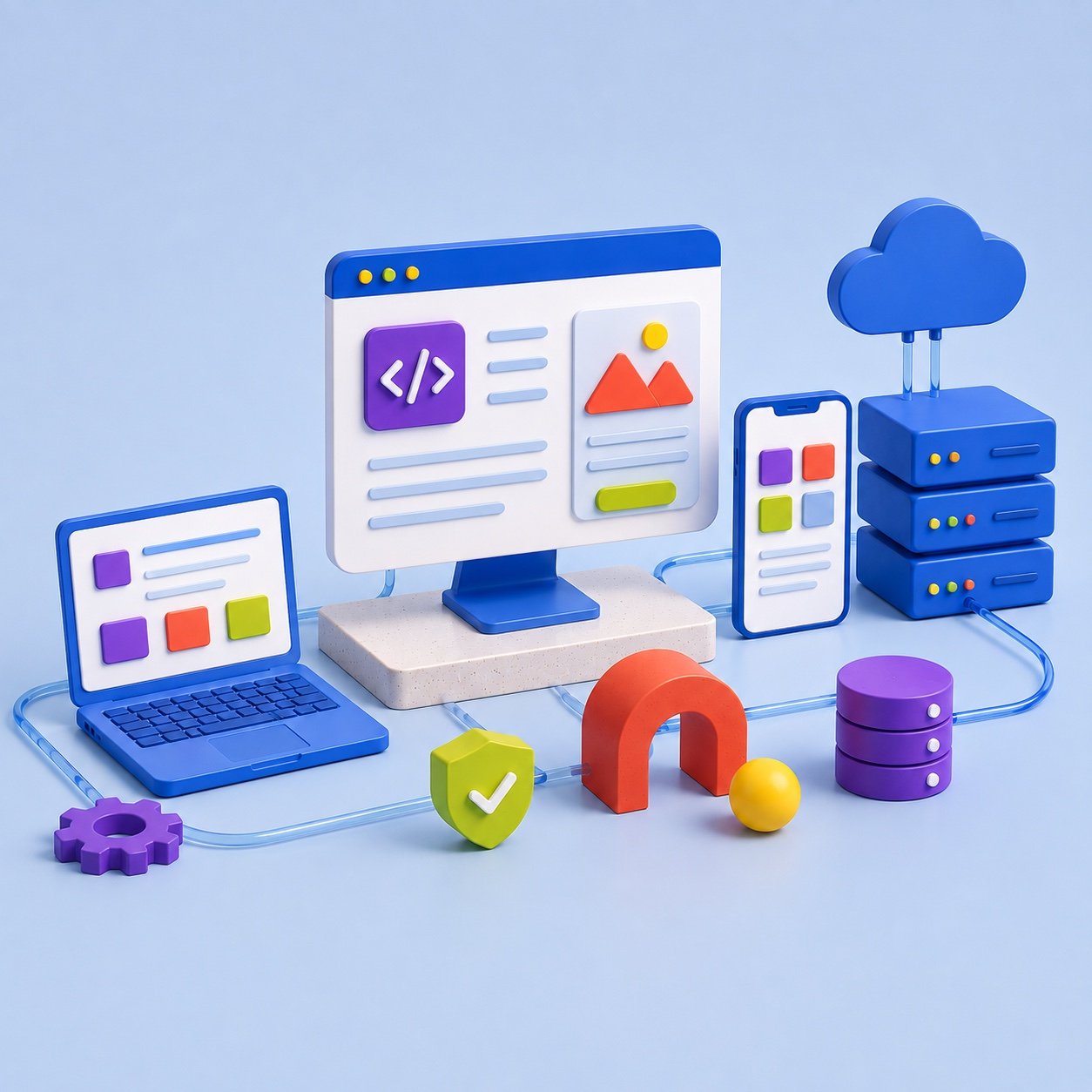 Peças coloridas conectadas, representando ideias que se transformam em produtos digitais